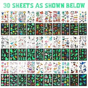 30 Sheets Glow Temporary Tattoos Waterproof Luminous Tattoo Sticker Glow in the Dark Cartoon Tattoo Kits Party Supplies
