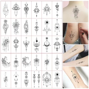 30 Temporary Tattoos Waterproof for Men and Women 3D Realistic Tattoos Gothic Black Floral Tassel Tattoos