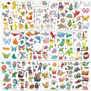 300+ Mixed Cartoon Styles Temporary Tattoos Stickers Set for Kids Dinosaur Butterfly Animal Spaceship Designs Kids