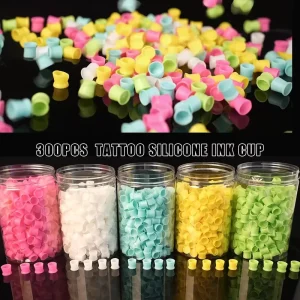 300PCS Disposable Silicone Tattoo Ink Cups With Base Pigment Holder Container Cap Tattoo Accessory for Tattoo Ink
