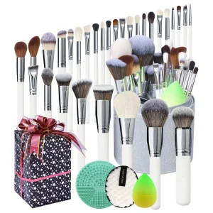 30PCS Goat Natural Animal Hair White Face Makeup Brush Set Smudge Flat Styles