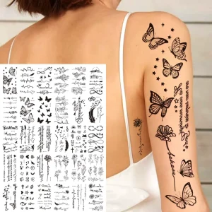 30Pcs set Black Butterfly Temporary Tattoo Sticker Flower Letter Feather Body Art Decals Tattoo Waterproof Fake Tattoo Sticker