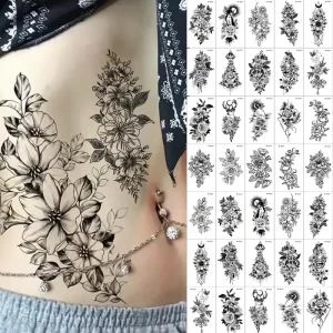 30Pcs/set Waterproof Black Tattoo Sticker Letter Leaf Body Arm Fake Tattoo Temporary Flower Butterfly Tattoo Sticker For Girl