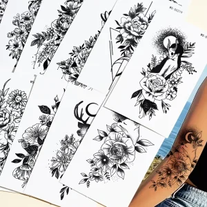 30pcs Black Small Waterproof Temporary Tattoo Flower Butterfly Stickers for Hand Body Men Women