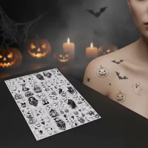 30pcs Halloween Temporary Tattoo Stickers Waterproof 3D Realistic Pumpkin Ghost Bat Skeleton Cosplay Party Face Body Art