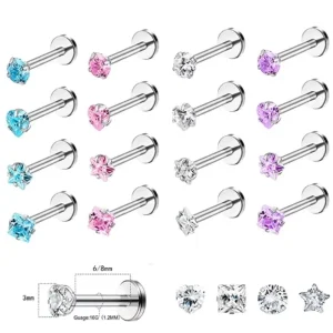 30pcs Stainless Steel Lip Labret Piercing Heart Star Crystal Ball Monroe Lip Stud Helix Tragus Conch Cartilage Children’s Gifts