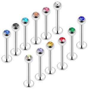 316L Stainless Steel 16 Gauge Micro Ball Gem Monroe Labret Lip Ring Body Piercing