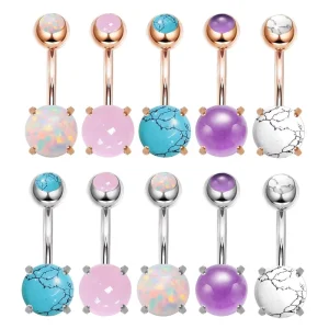 316L Stainless Steel Cute Gold Silver Plated Fire Opal Stone Belly Navel Studs Barbell Piercing Body Jewelry