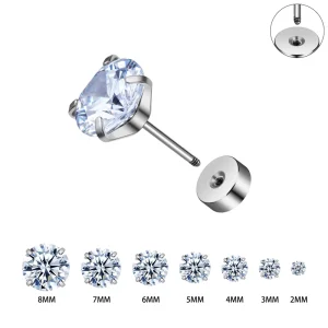 316L Surgical Stainless Steel 20G White Glass Stone Flat Back Ear Studs Body Piercing External Thread Earrings Jewelry