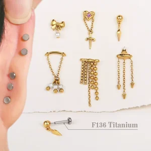 316L Surgical Stainless Steel Dangle Flat Back Waterproof Nap Piercing Jewelry For Lobe Tragus Helix Women’s Holiday Gift