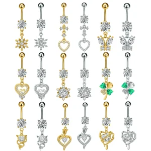 316L Surgical Stainless Steel Diamond Heart Navel Belly Piercing Belly Button Rings Body Piercing Jewelry for Women