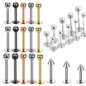 316L Surgical Steel Externally Threaded Labret Lip Stud Ear Cartilage Tragus Piercing Ball&Cone Lobe Earrings Body Jewelry