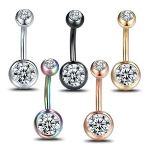 316L Surgical Steel Navel Belly Piercing Double Jewel Belly Button Ring Basic Belly Stud Earrings Body Piercing Jewelry