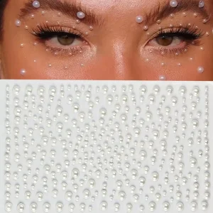 325Pcs Pearl Face Stickers Adhesive Eye Body Gems Sticker DIY Mix Size White Rhinestones Makeup Face Decoration