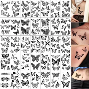 35Pcs set Black Butterfly Tattoo Sticker Body Art Fake Tatoo Temporary Waterproof Arm Tattoo Sticker For Party