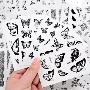 35Pcs set Waterproof Black Flower Butterfly Tattoo Sticker Letter Leaf Body Arm Fake Tattoo Temporary Fashion Tattoo Sticker