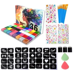 36-Color Soccer Fan Zone Body Paint Set – Vibrant Oil-Based Face Skin Pigments for Football Party Makeup