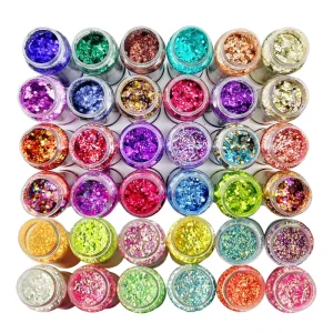 36 Colors Sparkly 2oz Bottles Chunky Glitter for Resin Craft Glitter for Nails Makeup Tumbler Snow Globes Glitter
