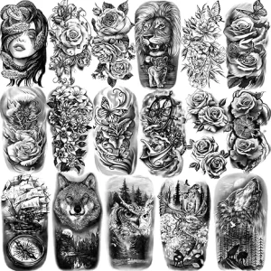 36 Sheets Temporary Tattoos Stickers, Sheets Body Arm Chest Shoulder Tattoos for Men or Women with 24 Sheets Tiny Black Tattoos