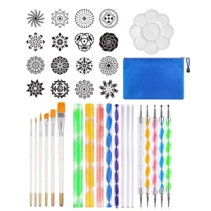 37pcs Pen Dotting Tools Mandala Stencil Dotting Tools Paint Tray Mandala Dotting Tools Set for Painting Rocks Wall Decor