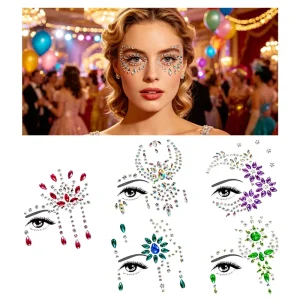 3D Adhesive Face Gems Makeup Rhinestones Crystal Stickers Eyebrow Jewel Tattoo Eye Gem Stickers for Rave Festival