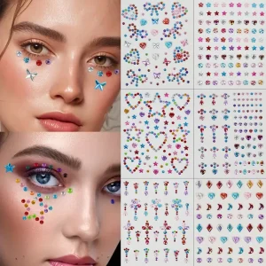 3D Butterfly Star Face Jewelry Sticker Pink Pentagram Stickers Self-Adhesive Waterproof Crafts Party Fake Temporary Tattoos