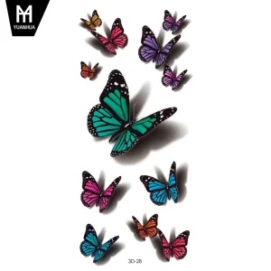 3D Butterfly Tattoo Stickers with Rose Color Printing Flower, Waterproof, for Girls