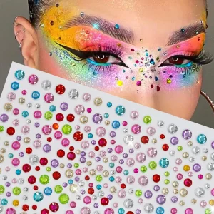 3D Colorful Crystal Diamond Face Stickers Party Diamond Rhinestone Facial Sticker Eyes Body Mix Bead Gem Sticker