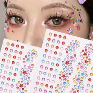 3D Colorful Love Heart Flowers Face Jewels Tattoo Sticker Self-adhesive Rhinestones for DIY Crafts Girls & Kids Makeup