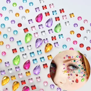3D Colorful Square Tears Rhinestone Body Face Stickers Jewel DIY Tattoo Stickers Rhinestone Face Jewels Temporary Tattoo