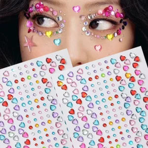 3D Crystal Colorful Love Hearts Rhinestone Body Face Stickers Mix Size Beads Tattoo Stickers Glitter Heart Face Gem Decorations