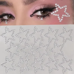 3D Crystal Diamond Adhesive Face and Body Gem Stickers with White Star and Pearl Designs