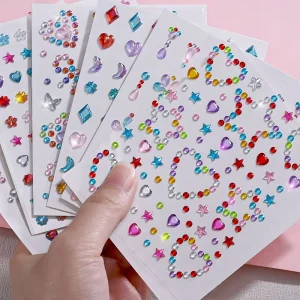 3D Cute Face Gems Self-Adhesive Stickers Heart/Bow/Star Kids Princess Face Rhinestones Tattoo Sparkling Makeup CostumeDecoration