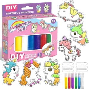 3D DIY Creative Your Own Christmas Kids Window Paint Art Kit Set with 6 Sun Catchers & 6 Color Pen