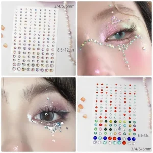 3D Face Gem Hair Rhinestones Sticker for Make up Festival Face Body Hair Jewels