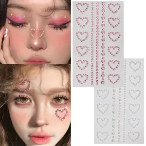 3D Face Jewelry Crystal Diamond Tattoo Stickers DIY Women Eyes Face Body Pink Heart Pearl Rhinestones Makeup Art Stage