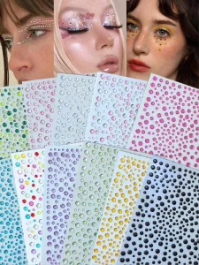 3D Face Jewels Tattoo Stickers Round Rhinestones Temporary Tattoos for Party Makeup DIY Body Diamond Decals