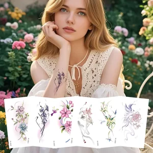 3D Floral Arm Tattoo Sticker Waterproof & Durable Temporary Body Art White Flower Shadow Design for Women/Men’s Face