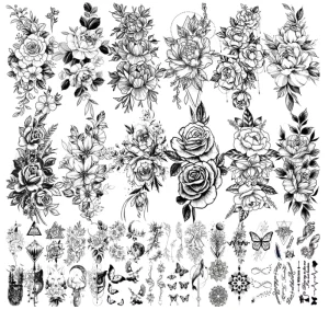 3D Flowers Temporary Tattoos Arm Sketch Tattoo Stickers for Women Tattoos Body Art for Women and Girls Waterproof