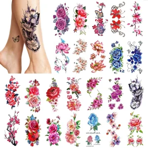 3D Flowers Temporary Tattoos for Women Body Art Arm Sketch Tattoo Stickers for Women and Girls