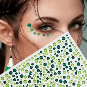 3D Green Crystal Diamond Body Face Stickers Makeup Party Festival Temporary Body Jewel DIY Rhinestones Temporary Tattoo Stickers