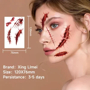 3D Halloween Party Blood Tattoo Stickers Wound Scar Waterproof for Adults Face Temporary Tattoo Sticker Waterproof