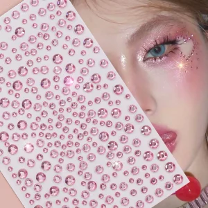 3D Pink Holographic Eyeliner Face Gem Face Sticker Self-Adhesive Eye Rhinestone Crystal Diamond Tattoo Sticker Facial Decoration