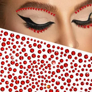 3D Red Crystal Diamond Face Stickers Gems DIY Rhinestones Temporary Tattoo Stickers Women Eye Face Makeup Stickers