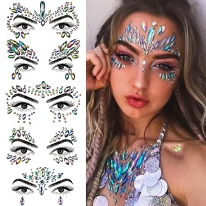 3D Rhinestone Acrylic Shiny Diamond Crystal Glasses Shape Adhesive Waterproof Durable Non-Toxic Handmade Party Face Stickers