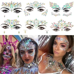 3D Rhinestone Bright Temporary Eco-Friendly Face Stickers Festival Glitter Makeup Jewelry Crystals Jewels Diamonds Party