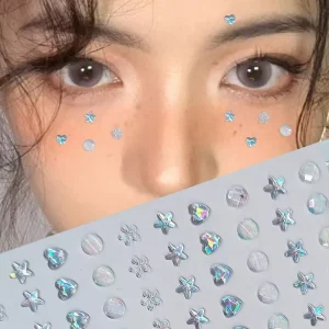 3D Shiny Silver White Pentagram Heart Geometric Transparent Crystal Rhinestone Self Adhesive Face Jewels Sexy for Eye Body
