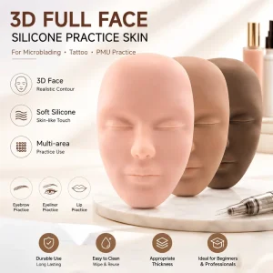 3D Silicone Mannequin Face Practice Skin Realistic Full Face Mask for Permanent Makeup Microblading Brow Lip Tattoo Training