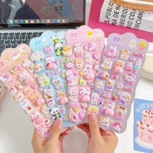 3D Soft Cute Butt Children’s Cartoon Puffy Stickers Squeeze Animals Eco Friendly Bunny Bear PVC Decals