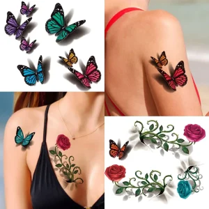 3D Temporary Tattoos for Women Adults, Butterfly Tattoo Stickers Realistic Tatuajes Temporales Woman Waterproof Long Lasting